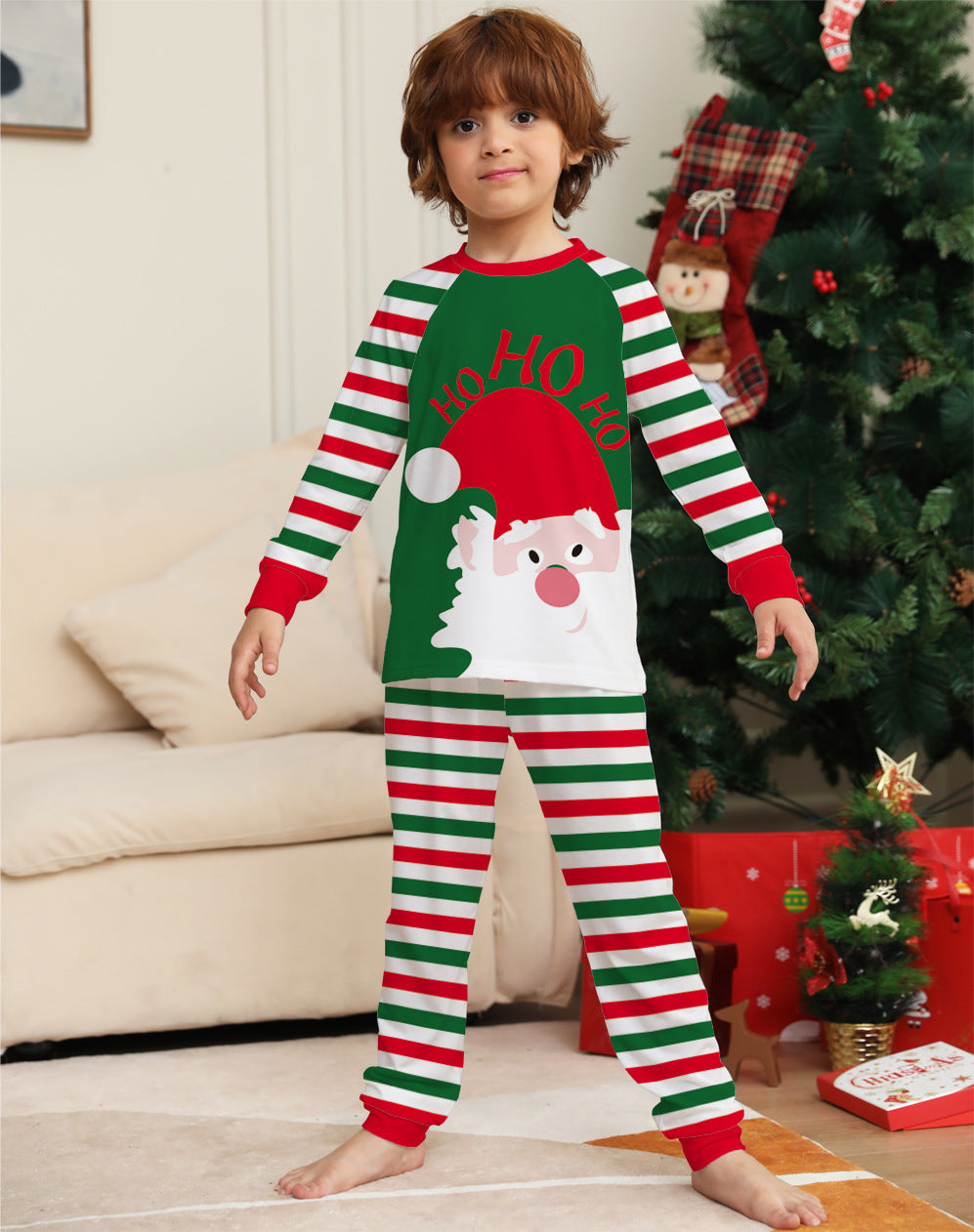 Red Stripe Santa pajamas, little one's set