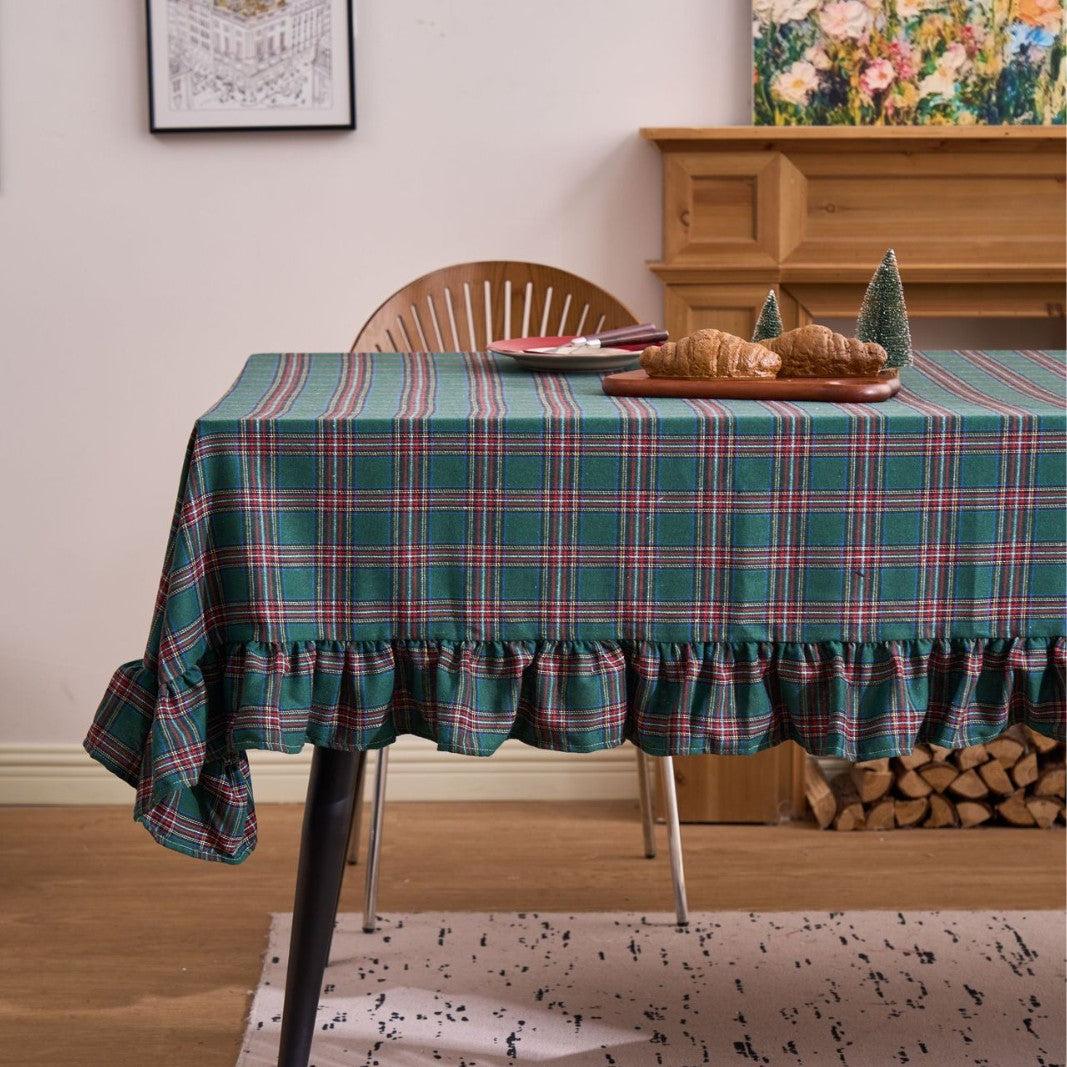 Forest green check ruffle tablecloth
