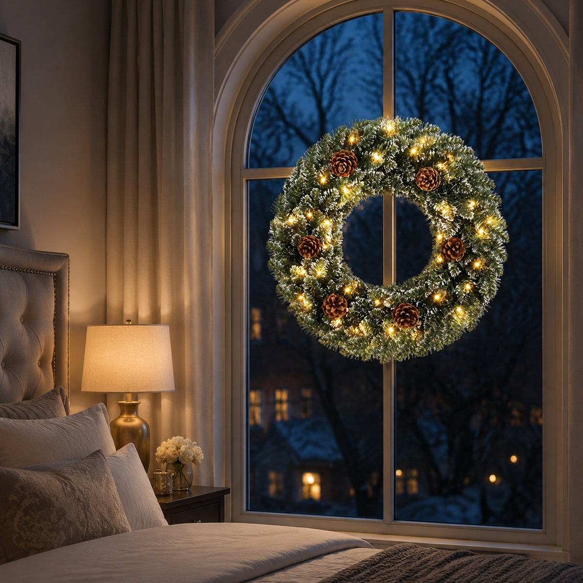 Snow-Tipped Pinecone Wreath (24-inch, Lighted), photo 7