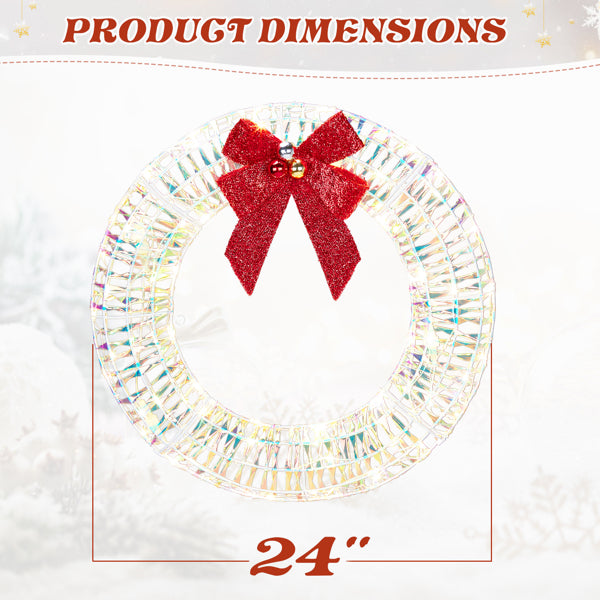 24" Pre-Lit Iridescent Wreath with Red Bow, photo 5