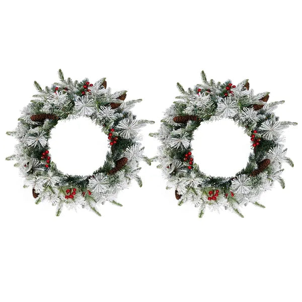 Pre-Lit Flocked Wreaths (18-inch, Set of 2)