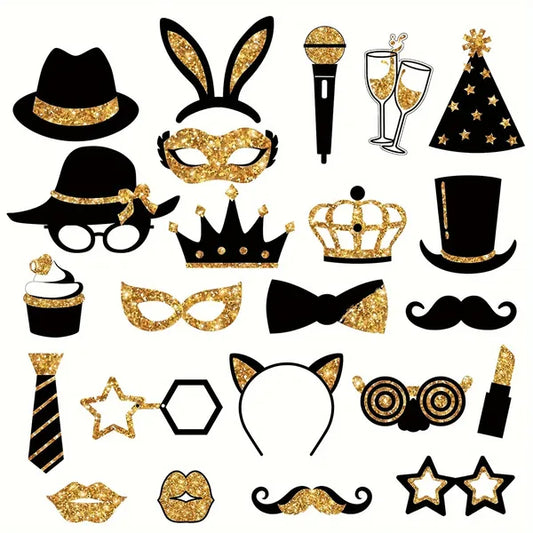Gold & Black Photo Booth Props (24 pc)