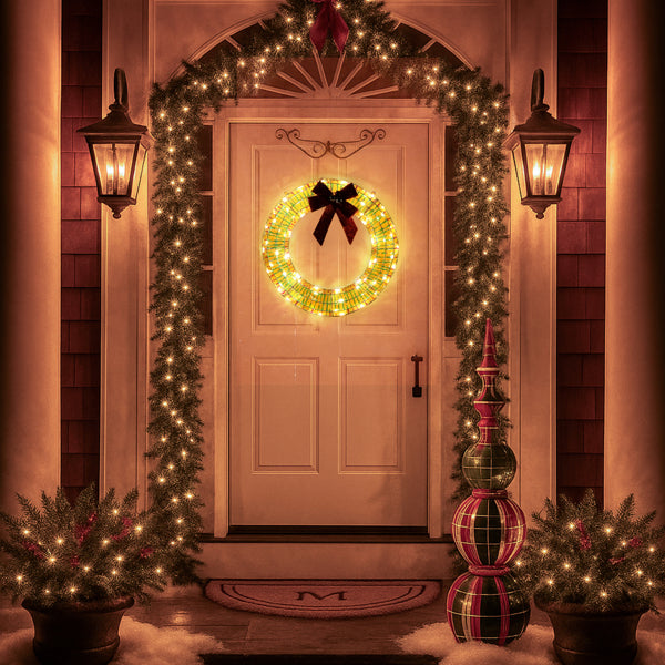 24" Pre-Lit Iridescent Wreath with Red Bow, photo 9