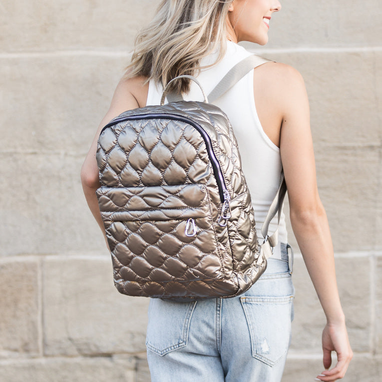 The Jade Metallic Puffer Backpack