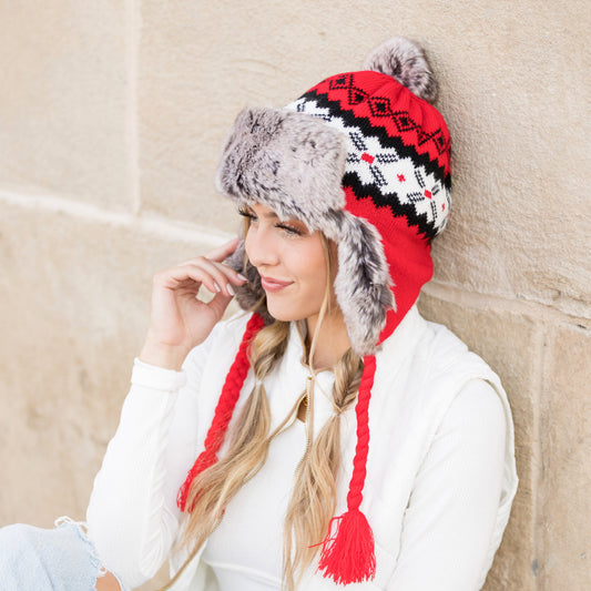 The Fair Isle Pom Trapper Hat