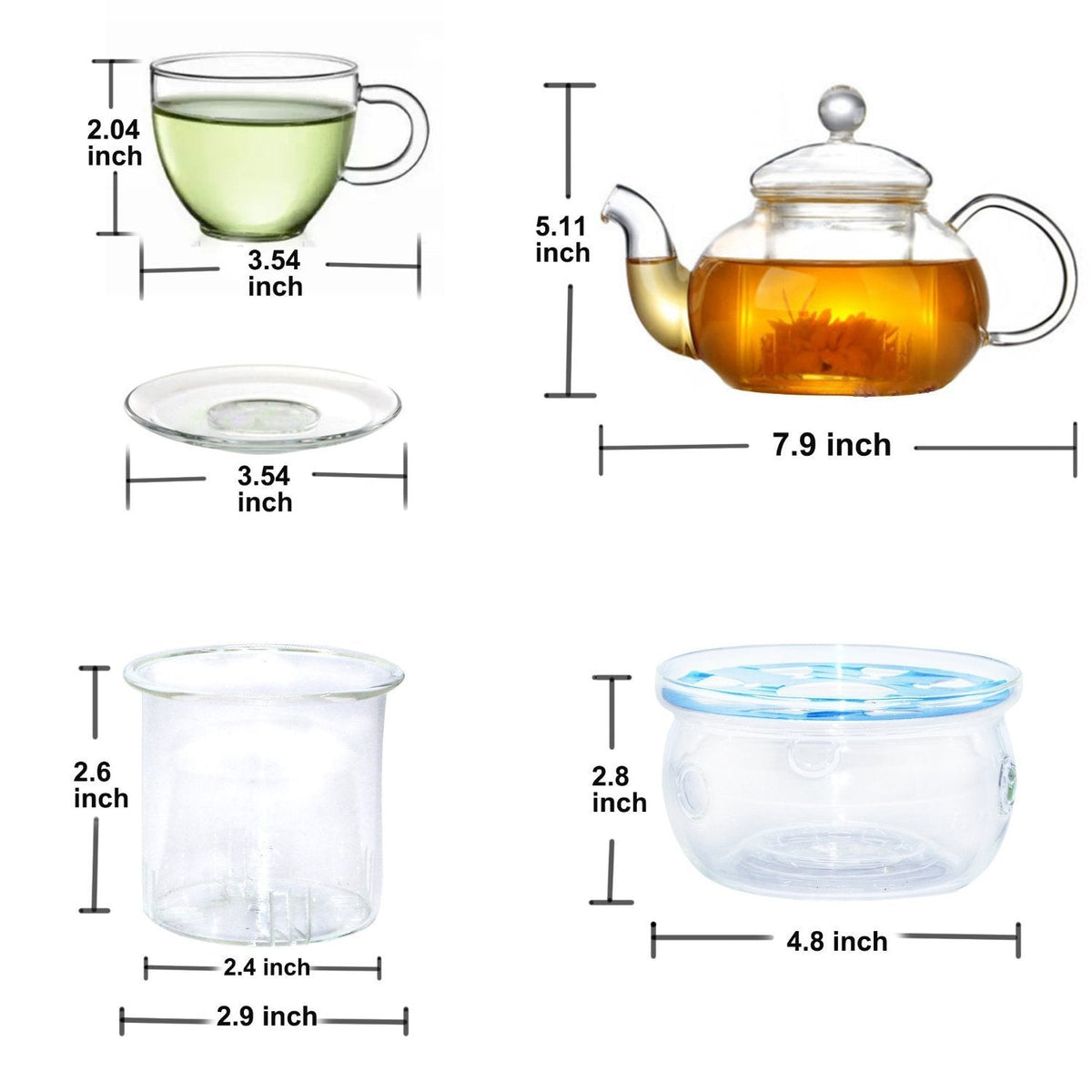 Teapot Set with Infuser, Warmer & 6 Cups, photo 6
