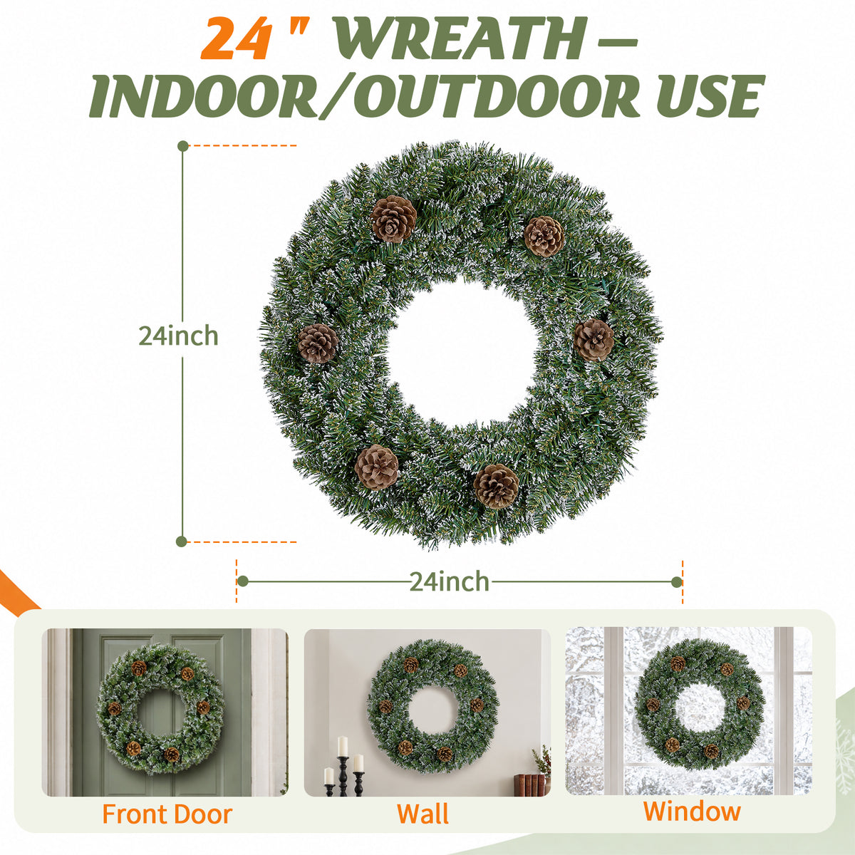 Snow-Tipped Pinecone Wreath (24-inch, Lighted), photo 2