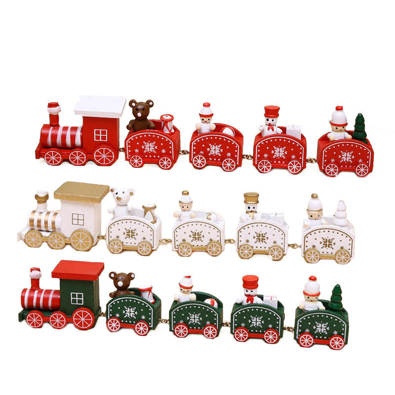 Painted wooden Christmas train decor