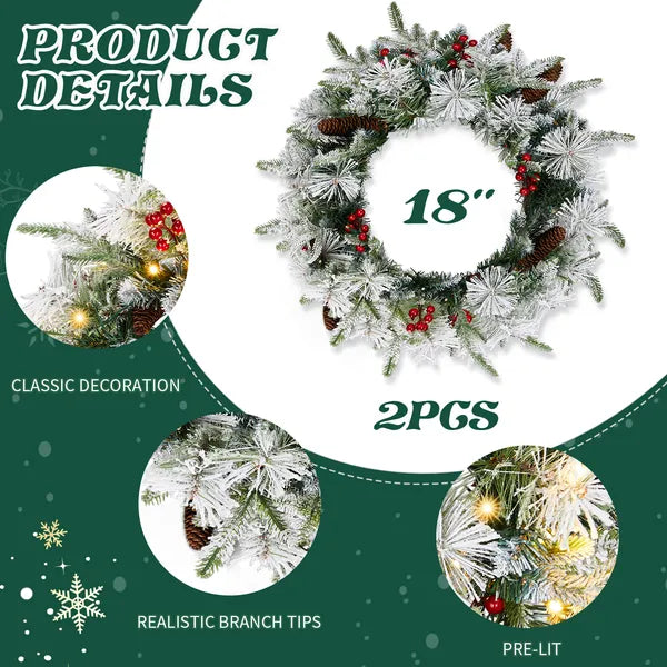 Pre-Lit Flocked Wreaths (18-inch, Set of 2), photo 5