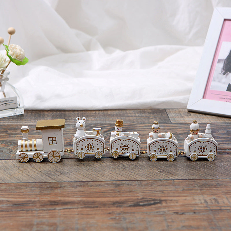 Five-car white wooden Christmas train