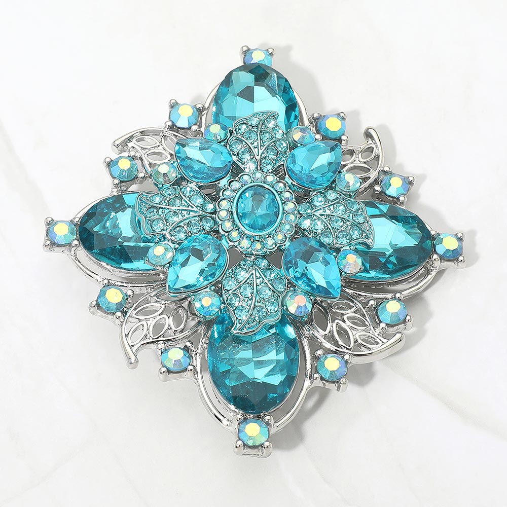 Bold Vintage Floral Rhinestone Pin Brooch, photo 3