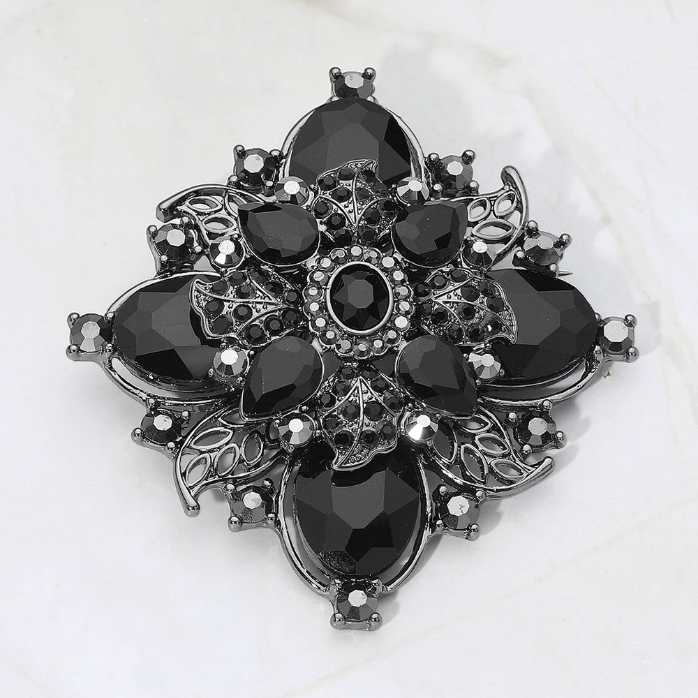 Bold Vintage Floral Rhinestone Pin Brooch, photo 11