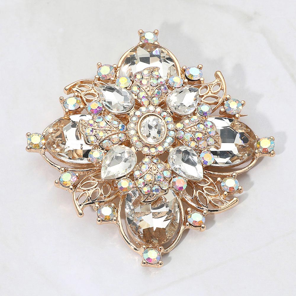 Bold Vintage Floral Rhinestone Pin Brooch, photo 9