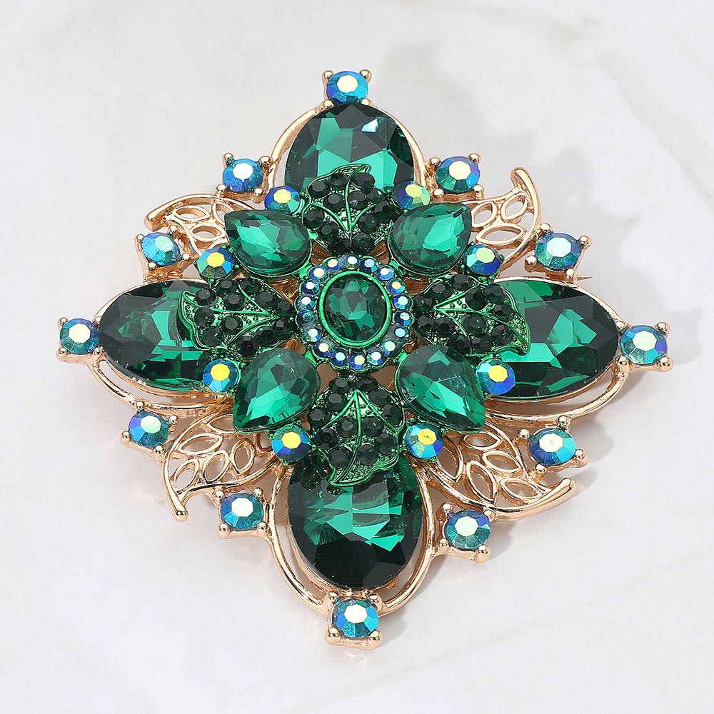 Bold Vintage Floral Rhinestone Pin Brooch, photo 4