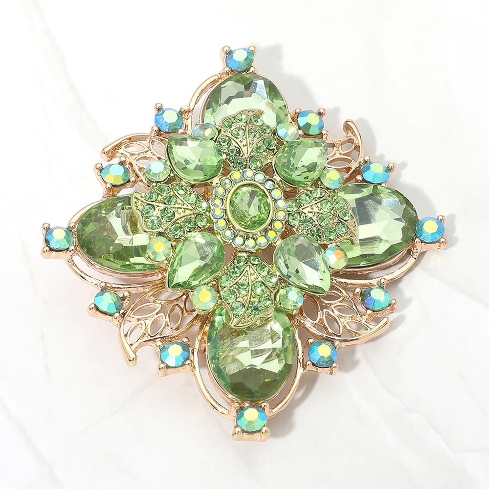 Bold Vintage Floral Rhinestone Pin Brooch, photo 2