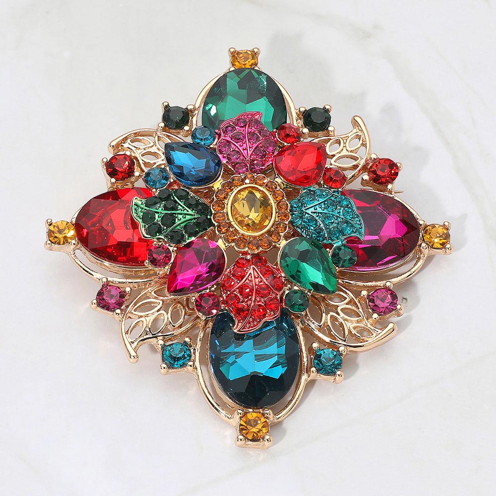 Bold Vintage Floral Rhinestone Pin Brooch, photo 7
