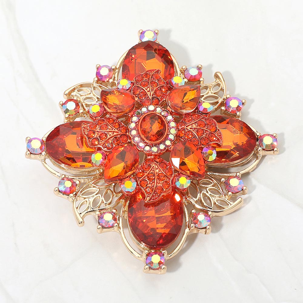 Bold Vintage Floral Rhinestone Pin Brooch, photo 6