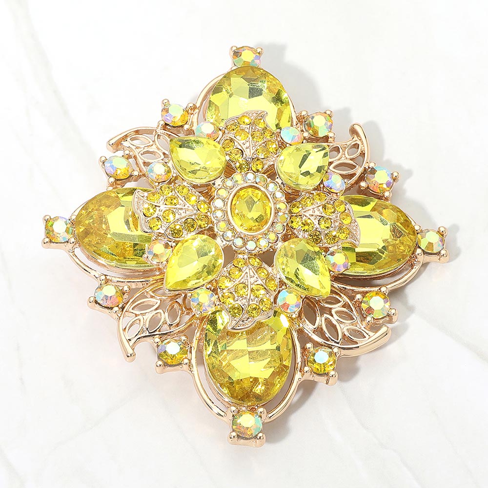Bold Vintage Floral Rhinestone Pin Brooch, photo 5