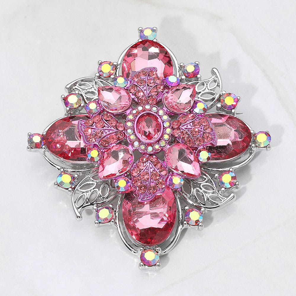 Bold Vintage Floral Rhinestone Pin Brooch, photo 10