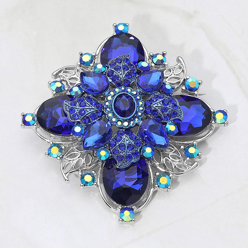 Bold Vintage Floral Rhinestone Pin Brooch, photo 8