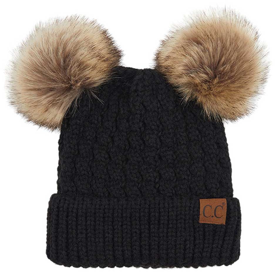 C.C Double Pom Cable Knit Beanie, photo 3