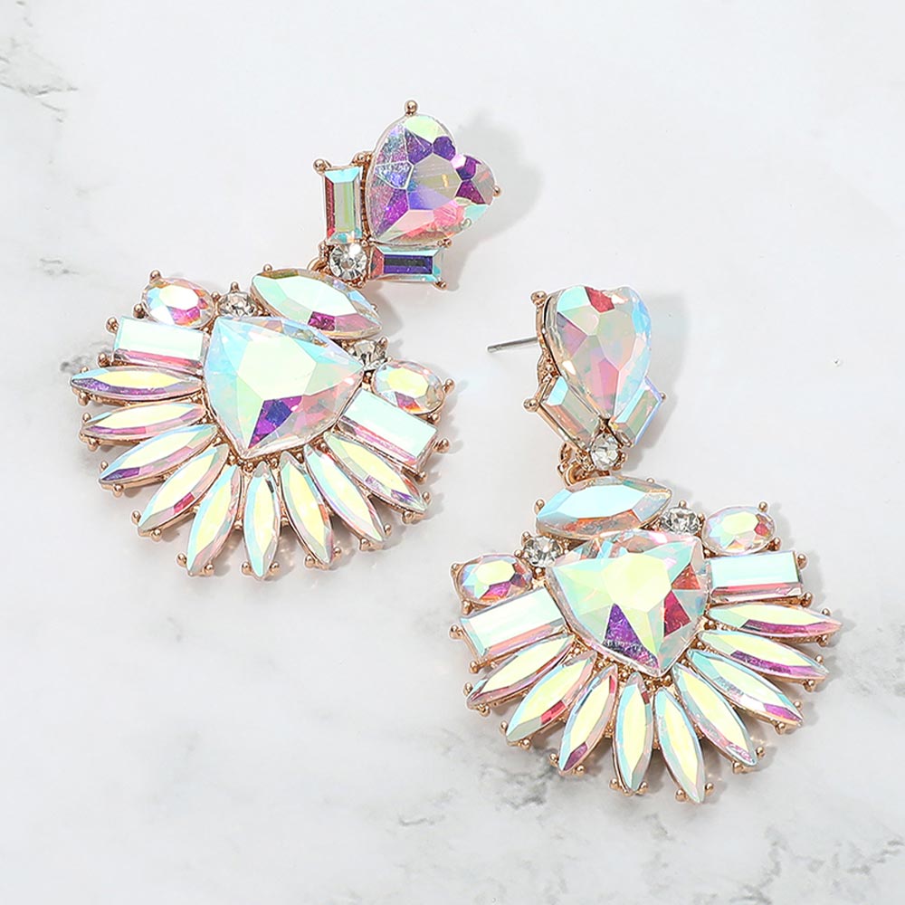 Bold Marquise Stone Fan Drop Statement Evening Earrings, photo 2