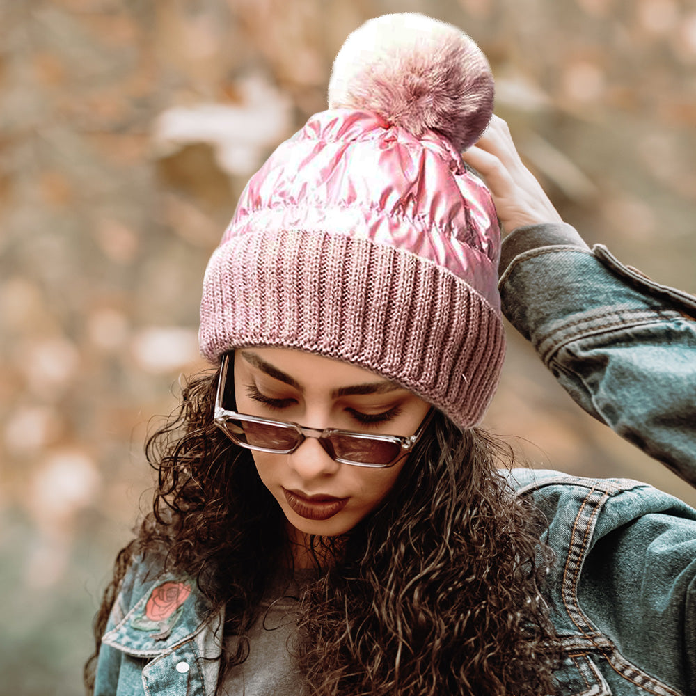 Fleece-Lined Puffer Knit Pom Beanie, photo 6