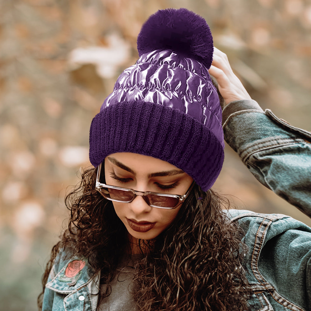 Fleece-Lined Puffer Knit Pom Beanie, photo 7