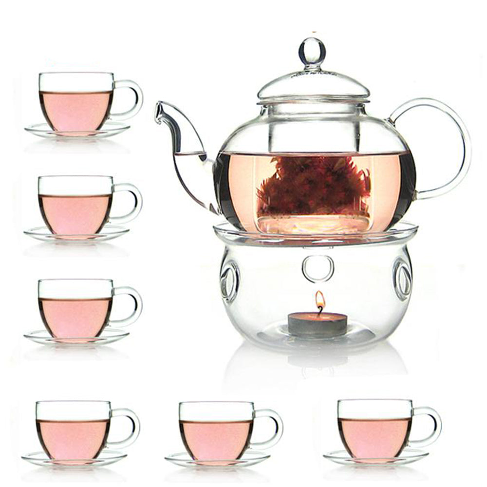 Teapot Set with Infuser, Warmer & 6 Cups