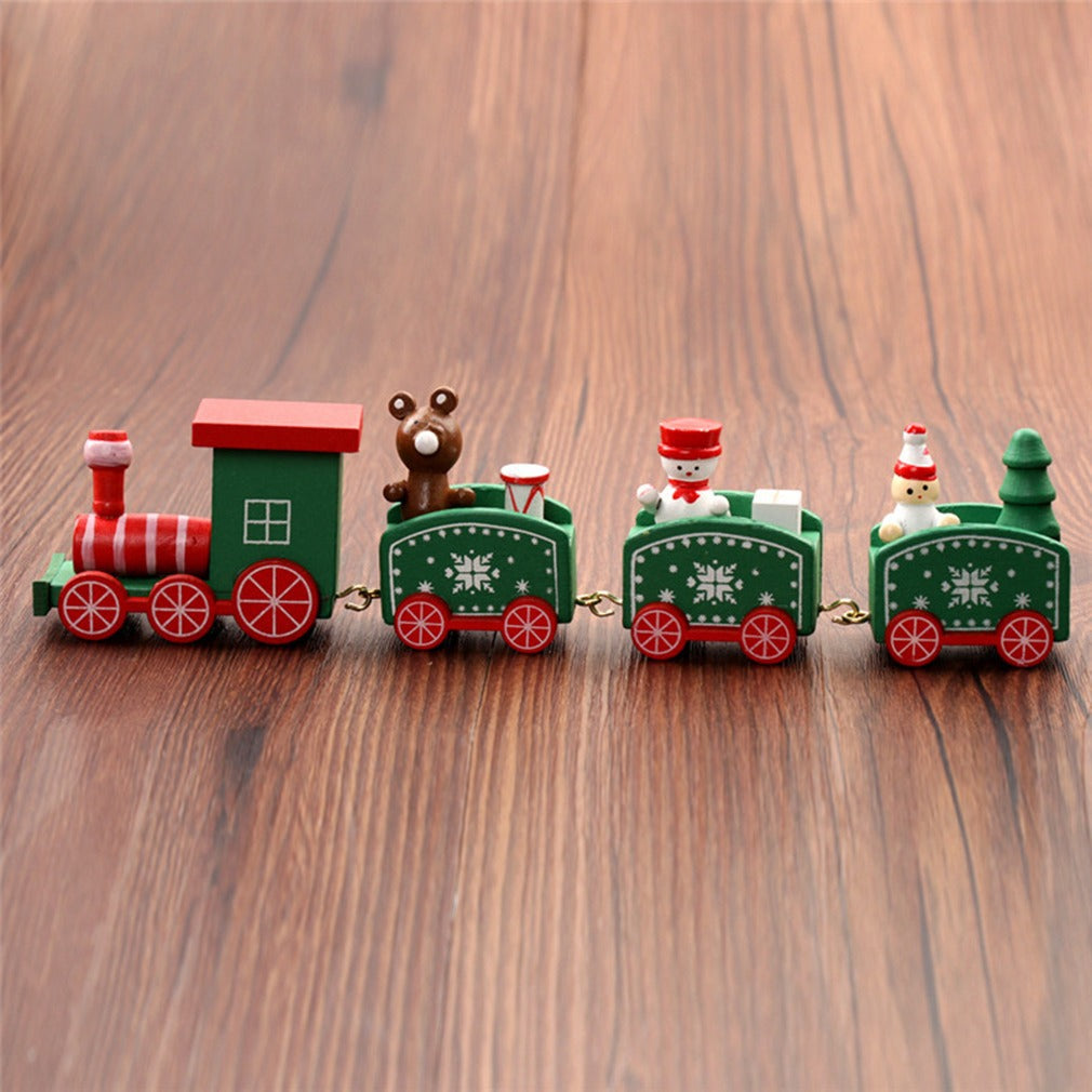 Green wooden Christmas train