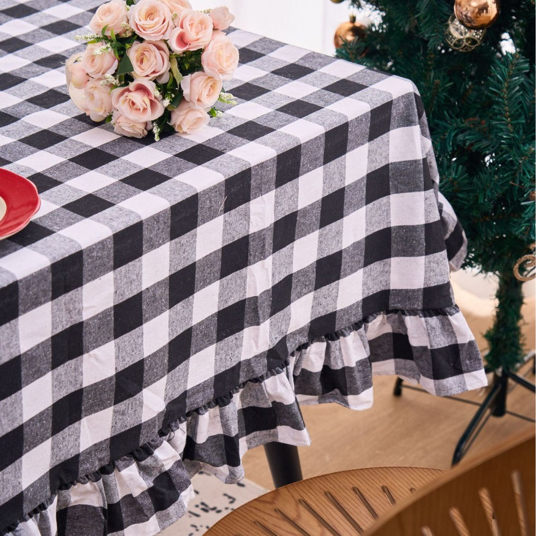 Black and white check ruffle tablecloth