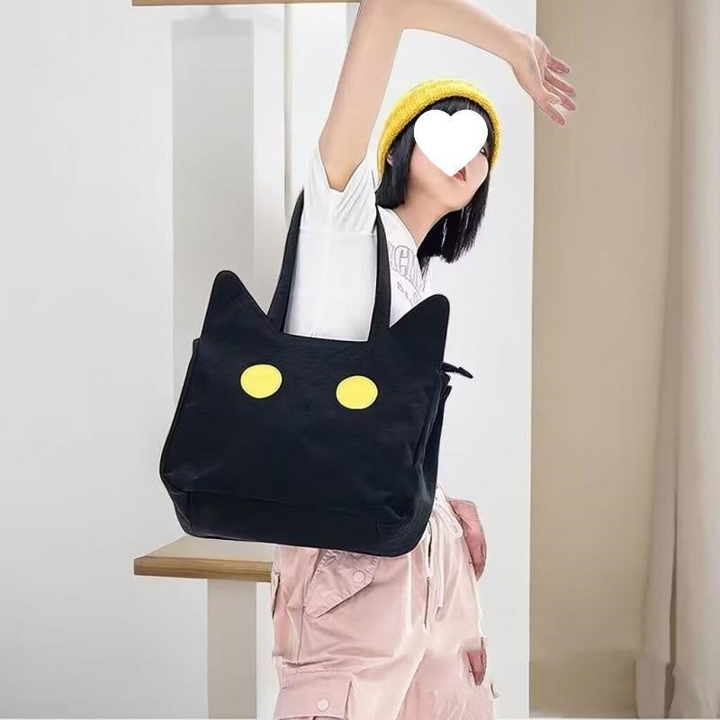 Midnight Cat Tote black cat shoulder bag
