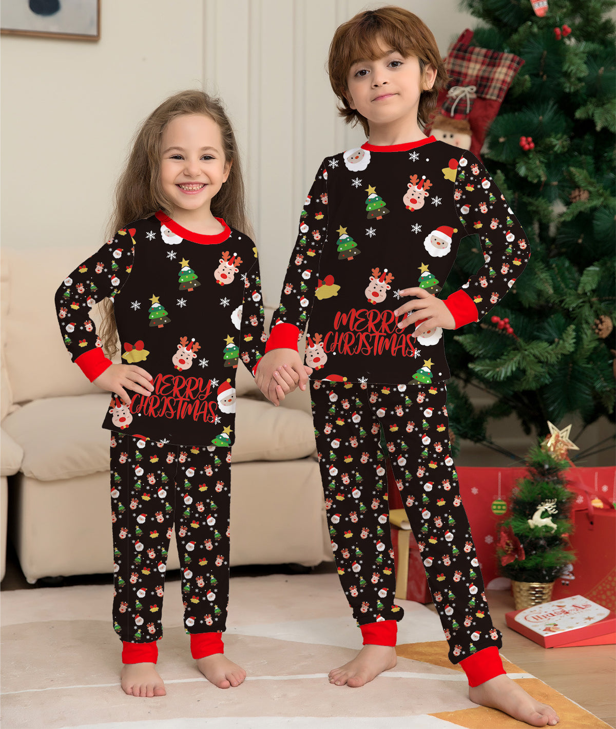 Family wearing Christmas Night matching pajamas